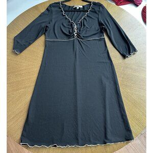 Vintage Black Dress Studio M Size Large Lettuce Hem 90s Workwear Minimalist Midi